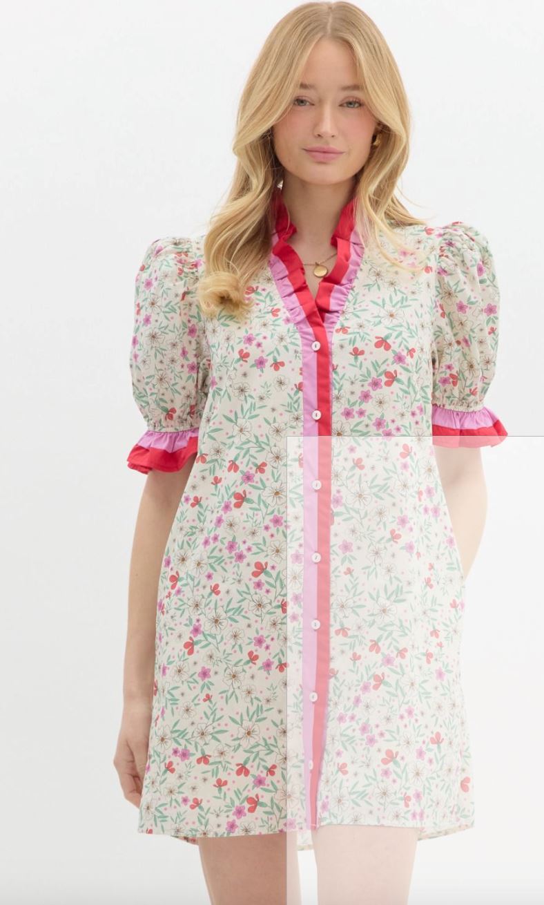 Pink Ditsy Floral Dress entro