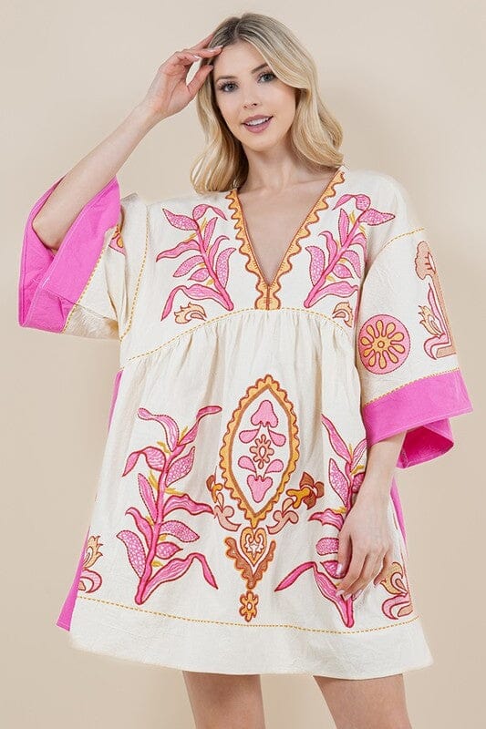 Pink Embroidered Tunic Dress Sundayup