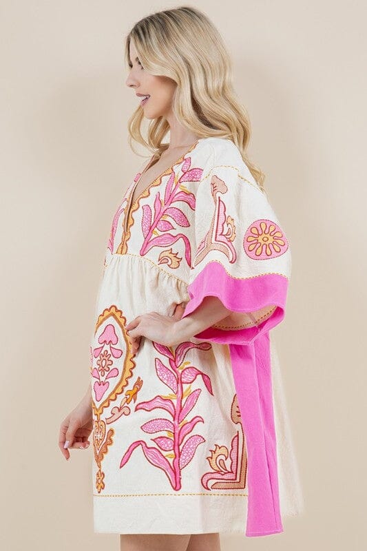 Pink Embroidered Tunic Dress Sundayup