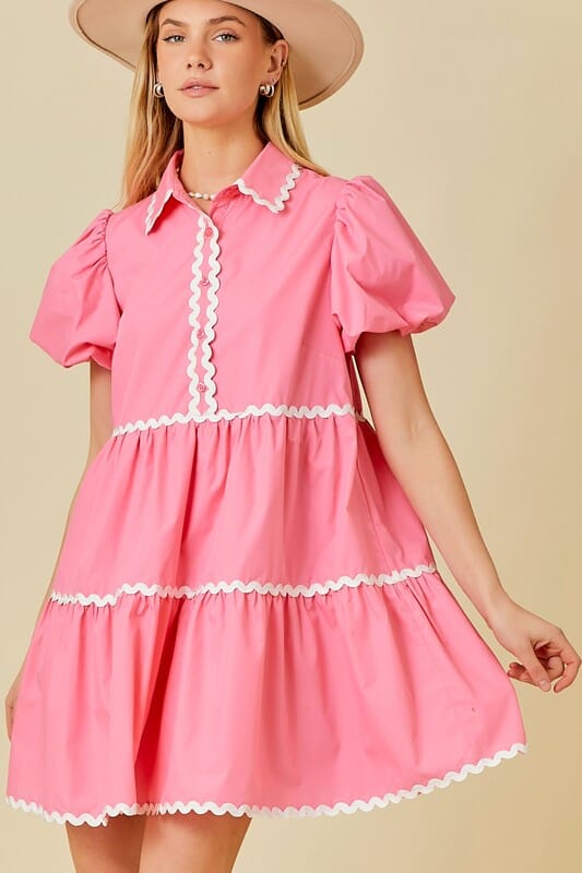 Pink Ric Rac Trim Shirt Dress Main Strip