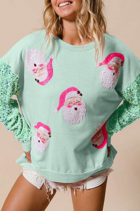 Pink Santa with Sequin Sleeves Sweatshirt Kentce