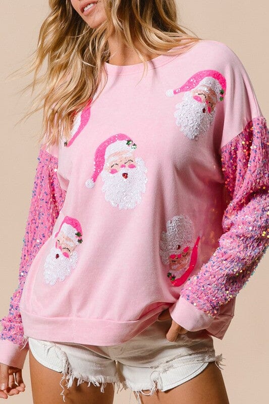 Pink Santa with Sequin Sleeves Sweatshirt Kentce