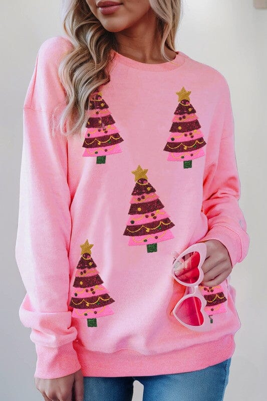 Pink Sequin Christmas Tree Sweatshirt shewin