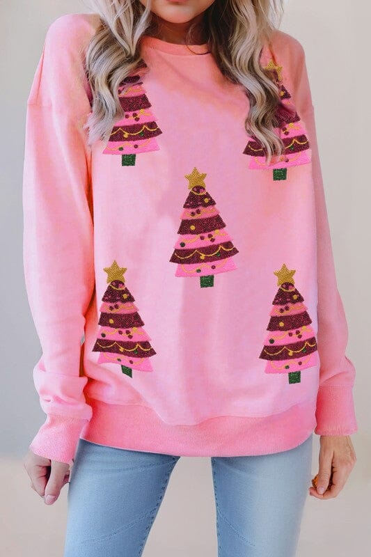 Pink Sequin Christmas Tree Sweatshirt shewin