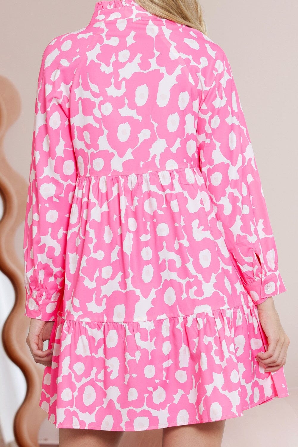 Pink Sweet Flower Tiered Ruffled Trim Dress Shewin