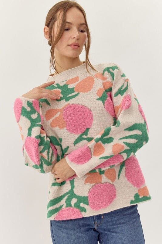 Pink/Green Floral Knit Sweater jodifil