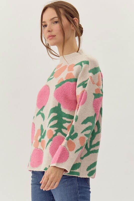 Pink/Green Floral Knit Sweater jodifil