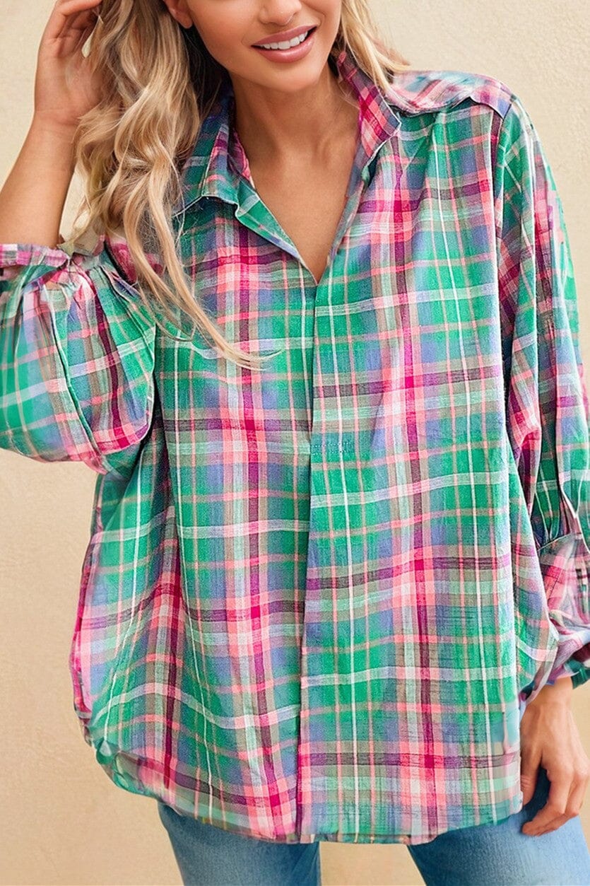Plaid Button Casual Button Down Kentce