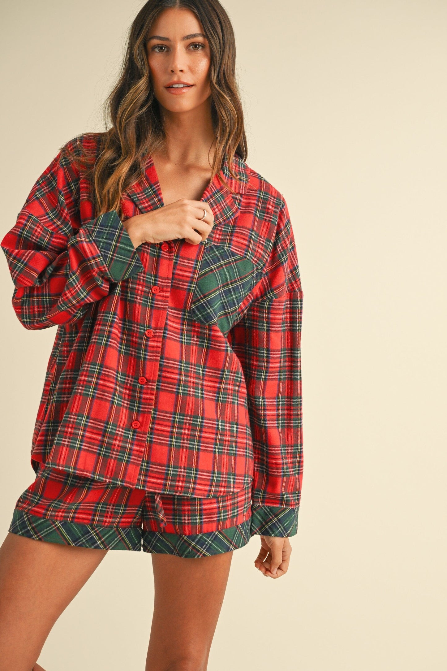 PLAID WOVEN PAJAMA SET Annie Wear