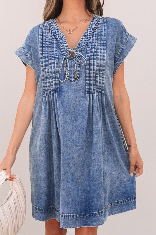 Pleated Detail Denim Dress Shewin