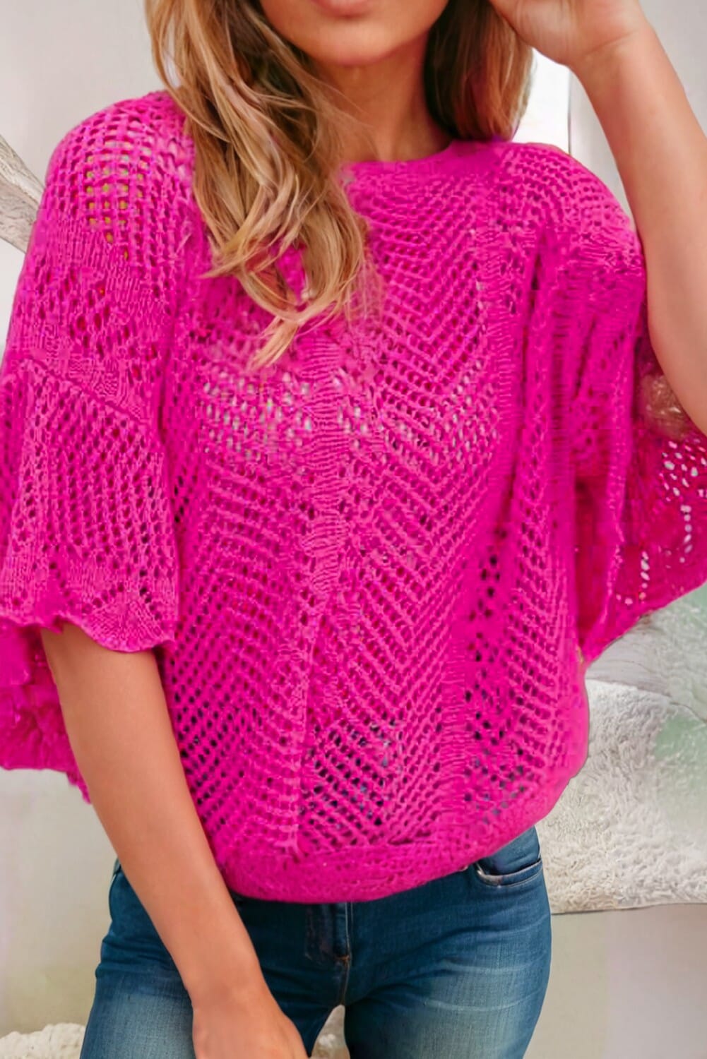 Pointelle Knit Scallop Edge Short Sleeve Top jupiter and me