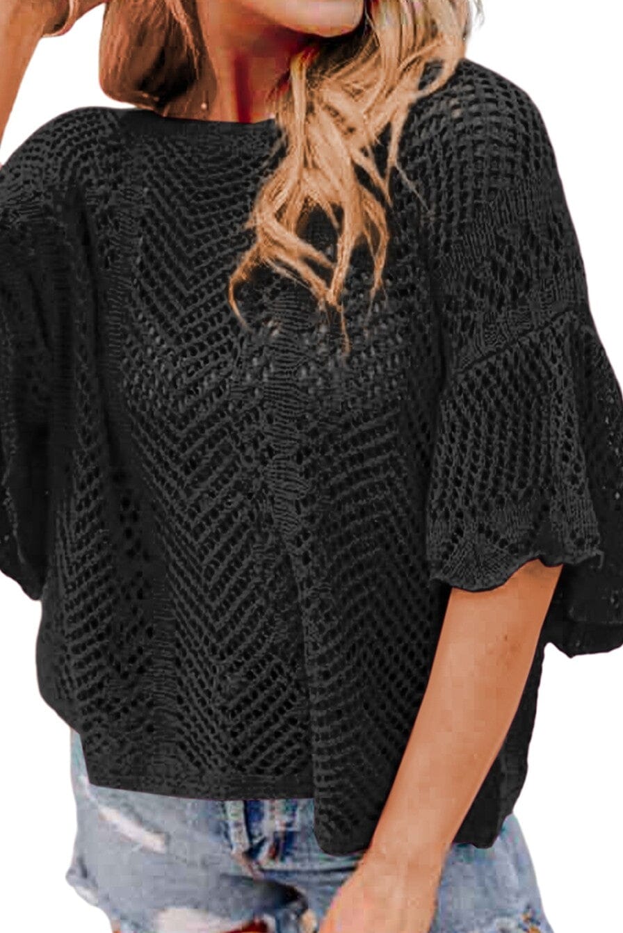 Pointelle Knit Scallop Edge Short Sleeve Top jupiter and me