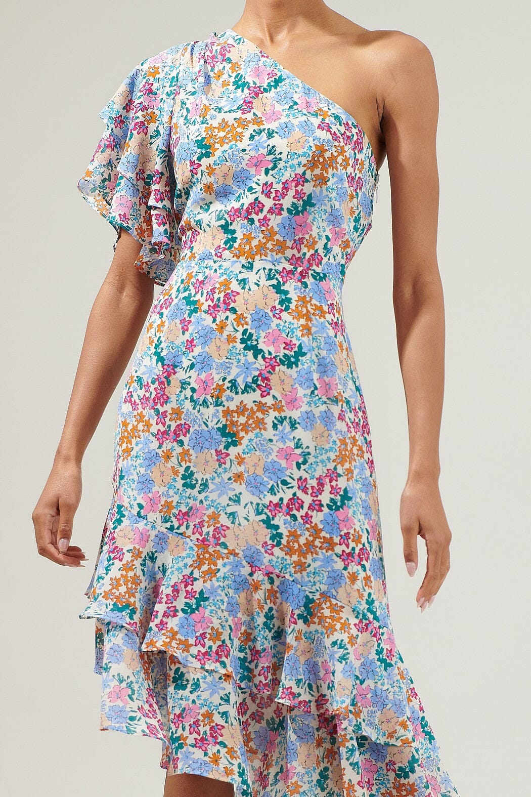 Posy Blossom One Shoulder Asymmetrical Dress Sugarlips