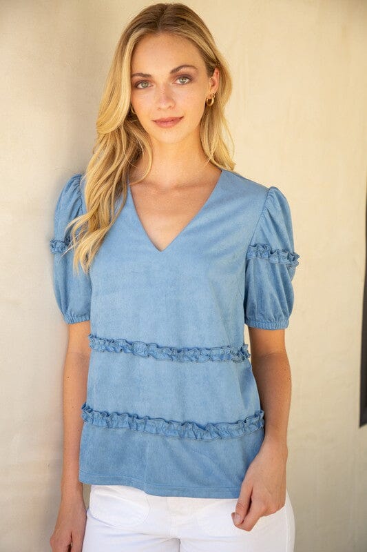 Powder Blue Faux Suede Top Voy