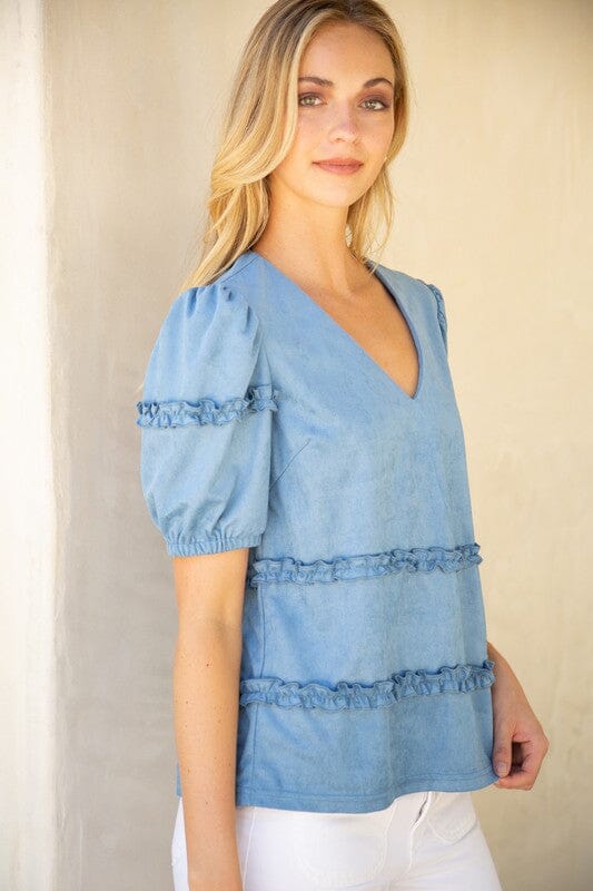 Powder Blue Faux Suede Top Voy