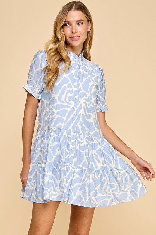 Powder Blue Spotted Puff Sleeve Dress TCEC