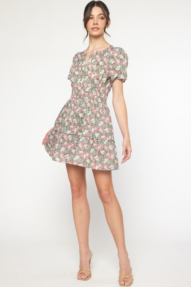Pre-Fall Floral Puff Sleeve Split Neck Entro