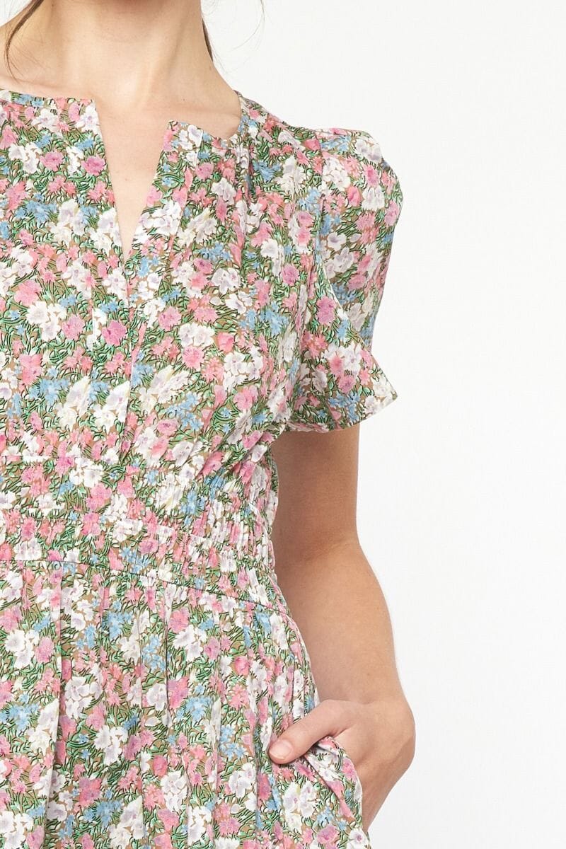 Pre-Fall Floral Puff Sleeve Split Neck Entro