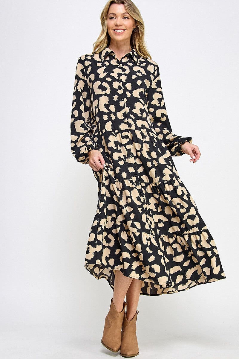 Printed Bishop Sleeves Midi Dress solution