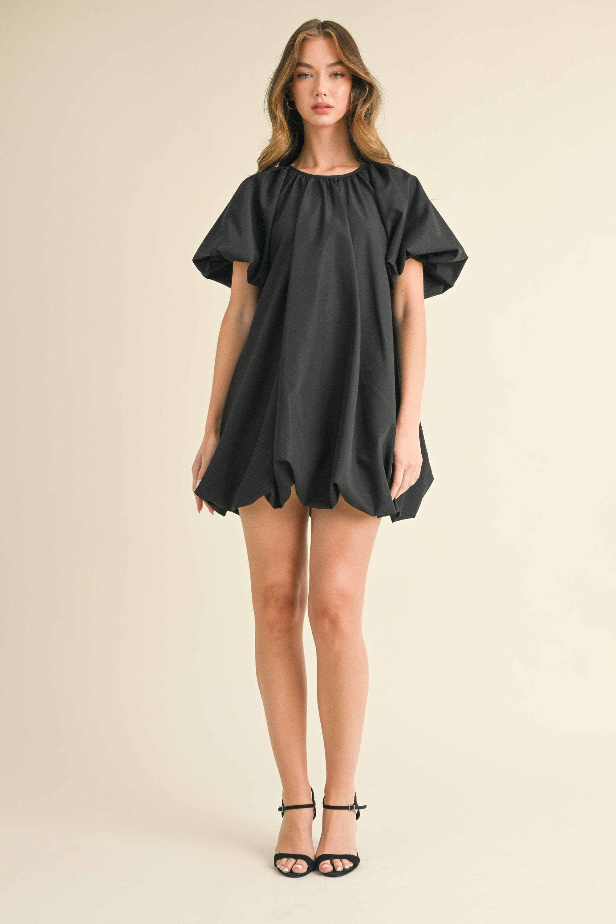 PUFF SLEEVE BUBBLE HEM MINI DRESS SNAP-Something New And Pretty PUFF SLEEVE BUBBLE HEM MINI DRESS SNAP-Something New And Pretty