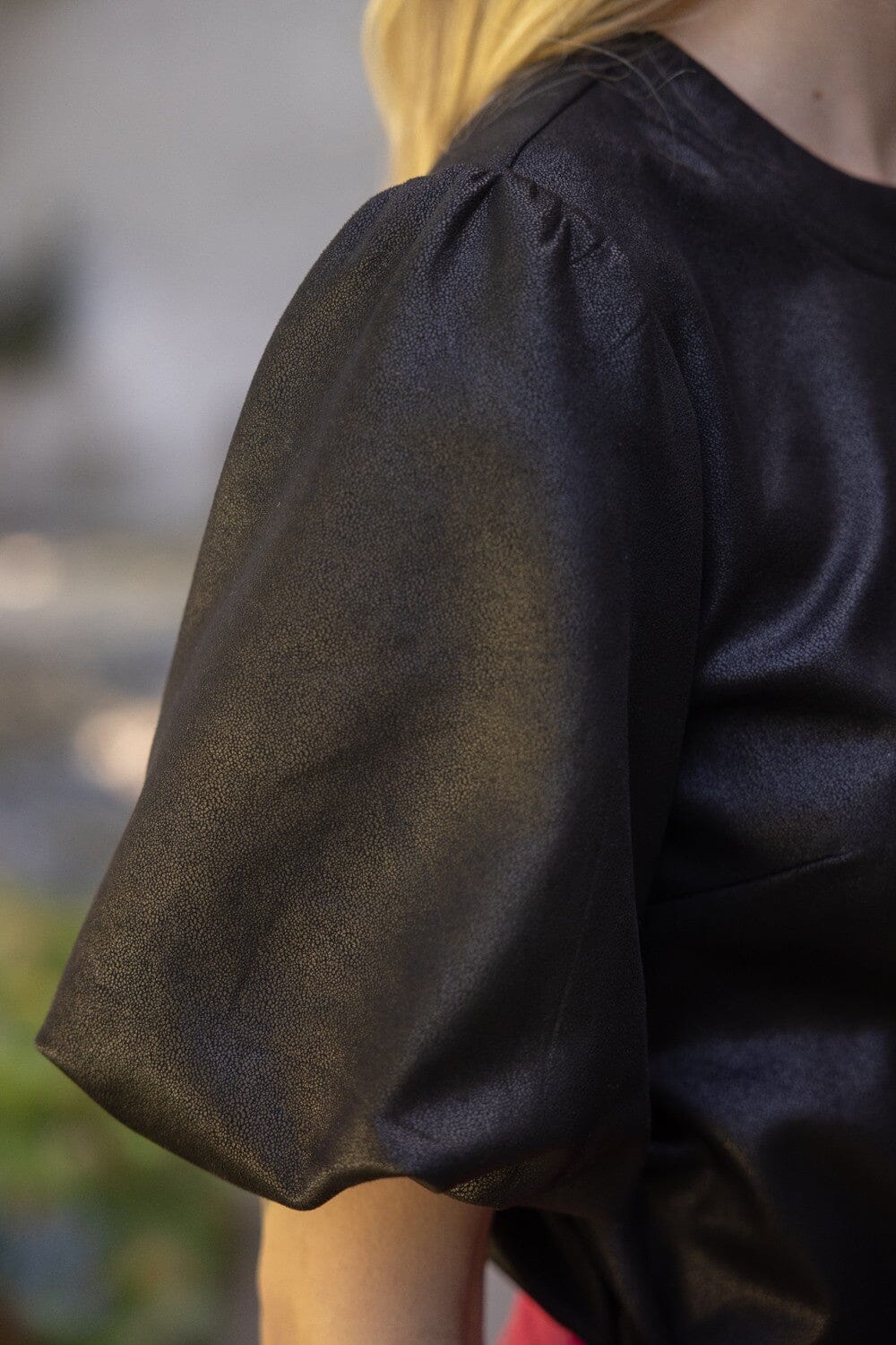 Puff Sleeve Faux Leather Top Voy