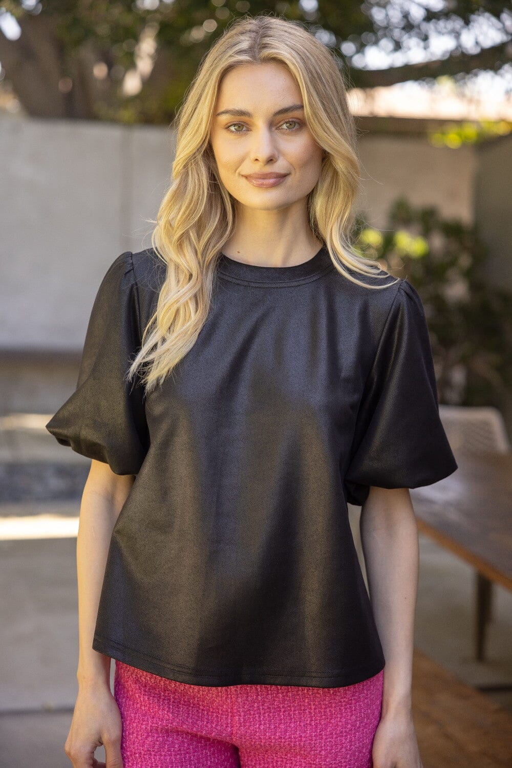Puff Sleeve Faux Leather Top Voy