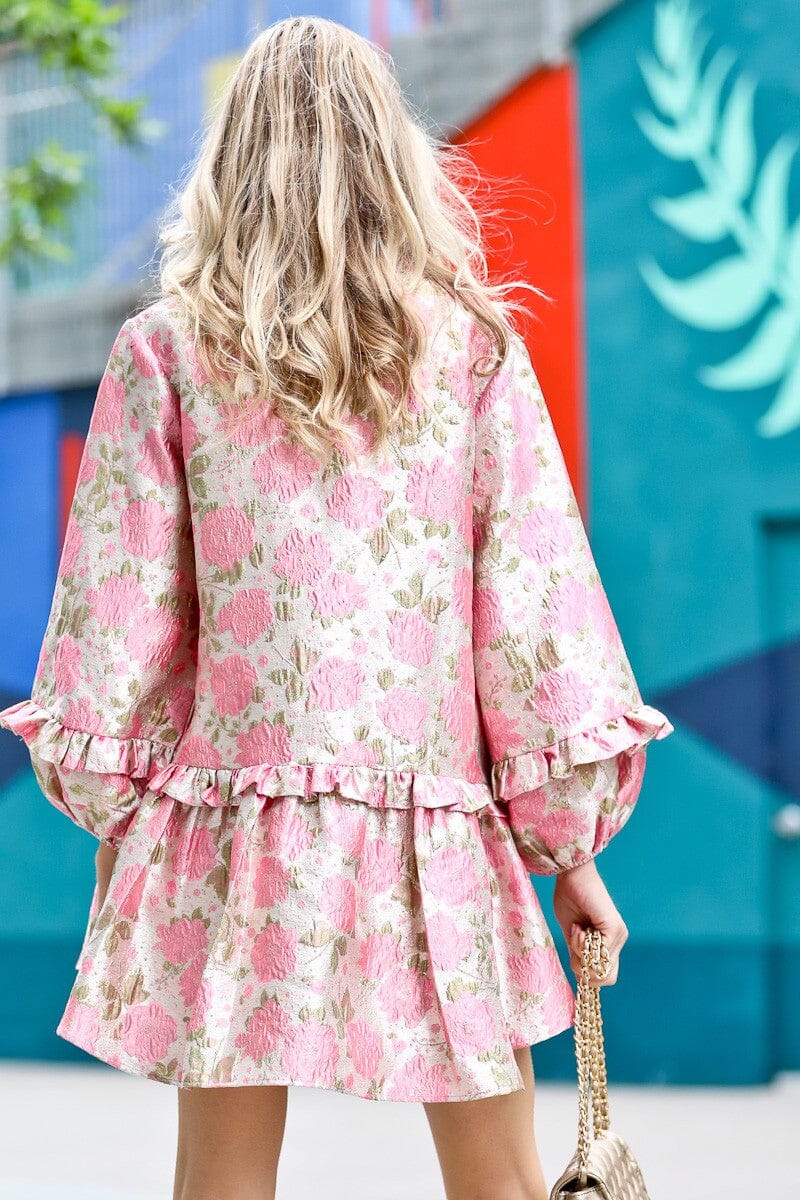 Puff Sleeve Metallic Textured Dress mazik