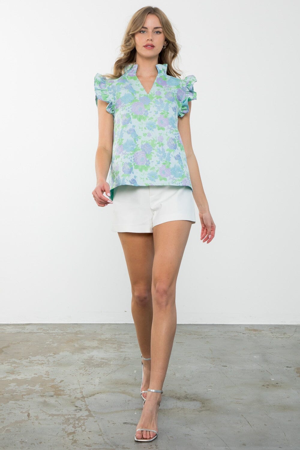 Purple Ruffle Detail Floral Print Top thml