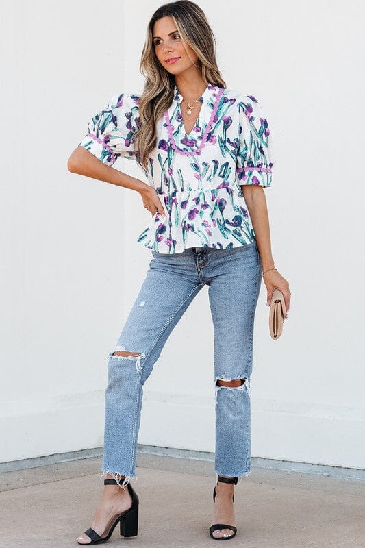 Purple Tulip Puff Sleeve Top Shiying
