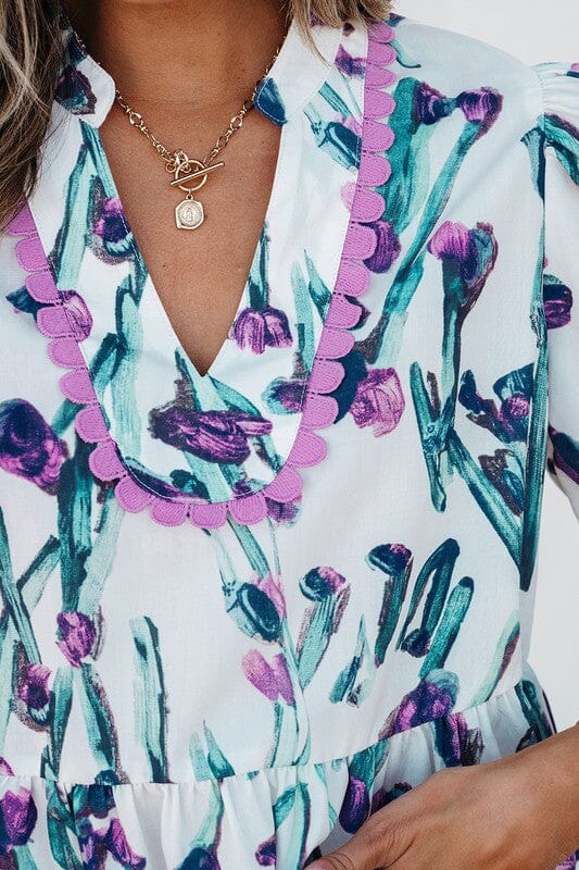 Purple Tulip Puff Sleeve Top Shiying