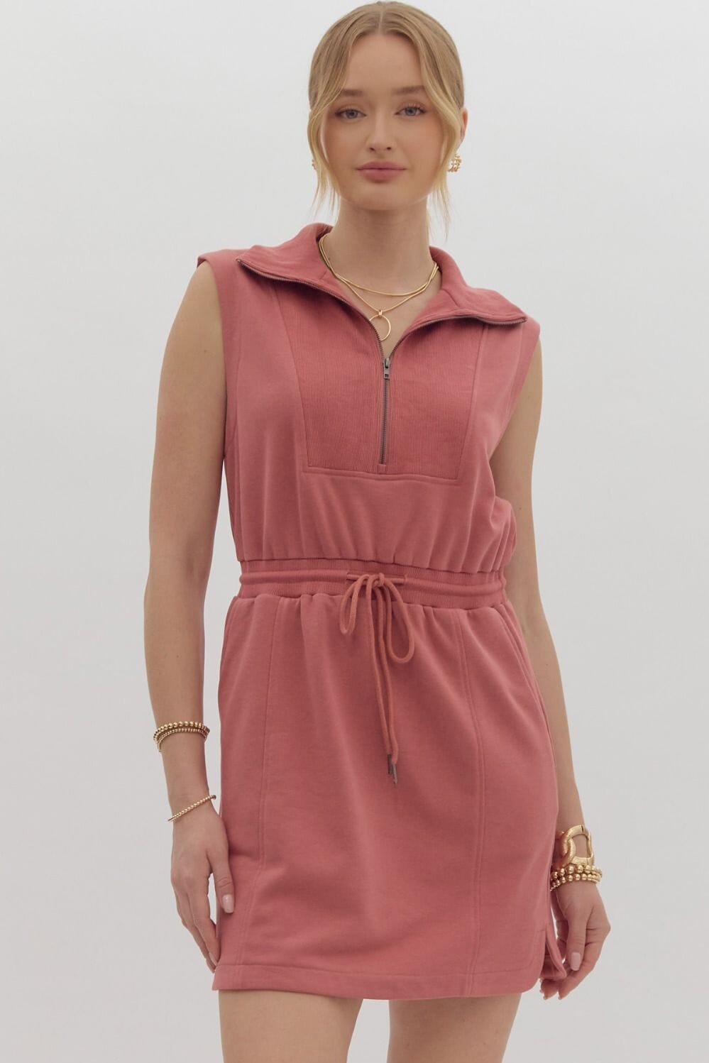 Quarter Zip Sleeveless Knit Dress Entro