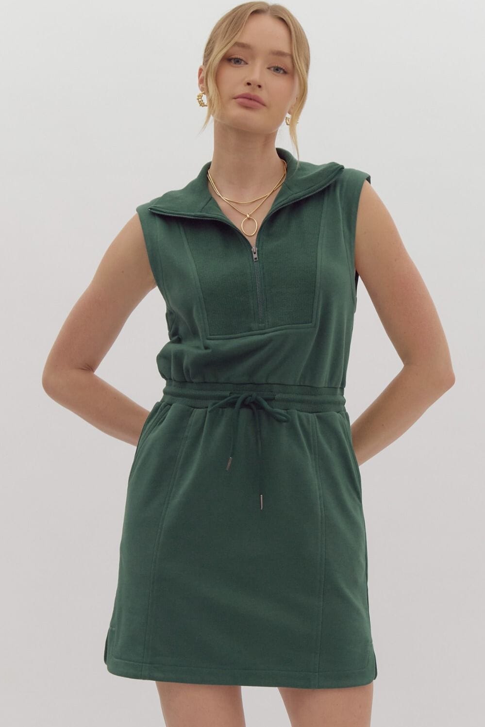 Quarter Zip Sleeveless Knit Dress Entro
