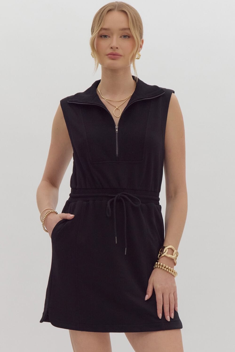 Quarter Zip Sleeveless Knit Dress Entro