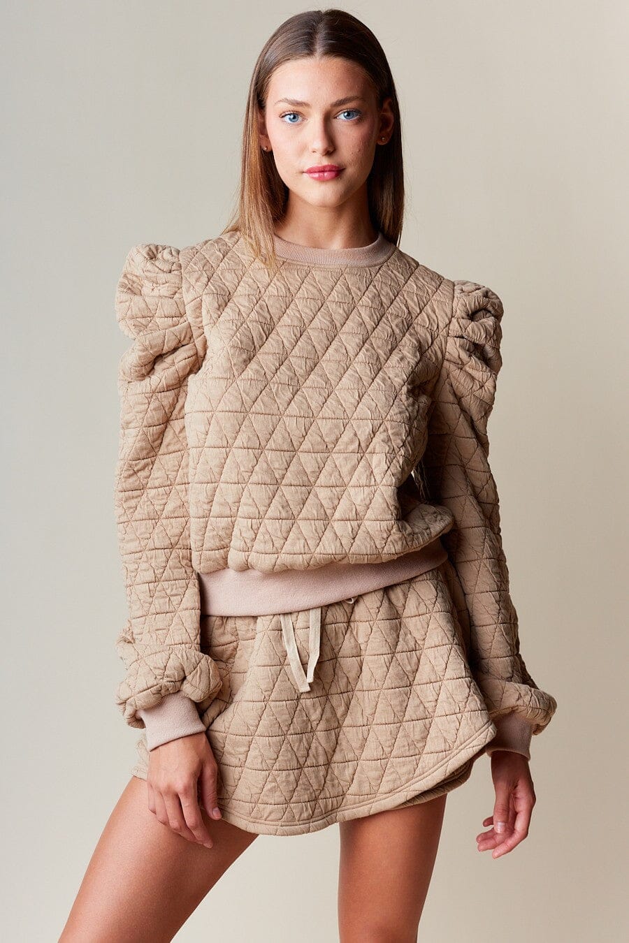 Quilted Puff Sleeve Top And Skort Set rareraw