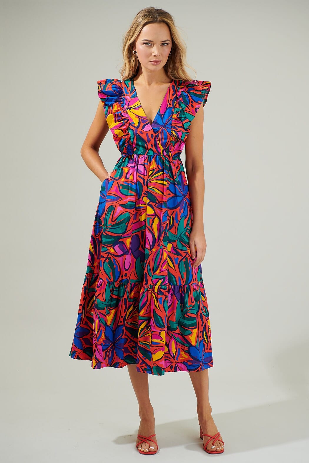 Rainbow Tropics Fairness Poplin Surplice Dress Sugarlips