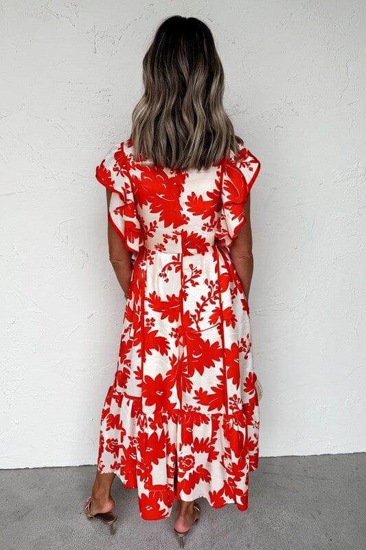 Red and White Floral Maxi Shewin