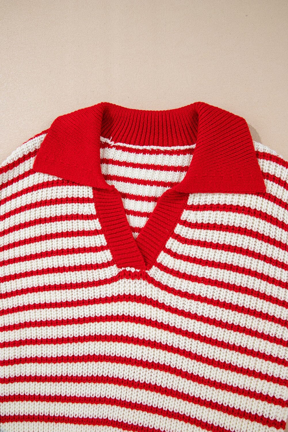 Red Lantern Sleeve Stripe Knit Sweater Kentce