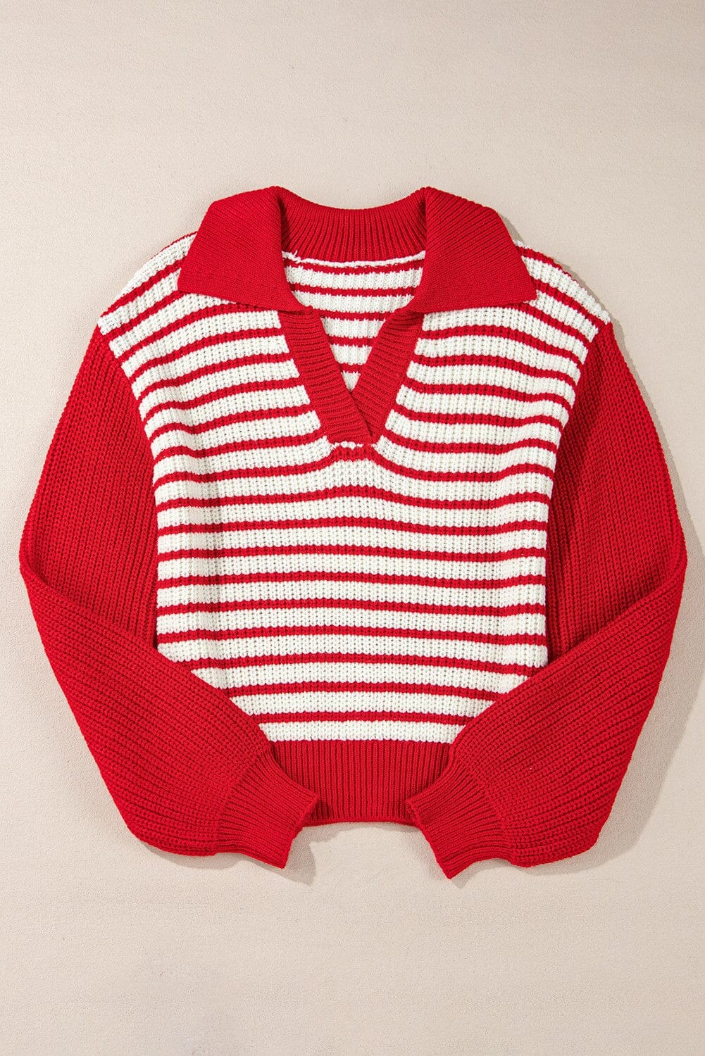Red Lantern Sleeve Stripe Knit Sweater Kentce