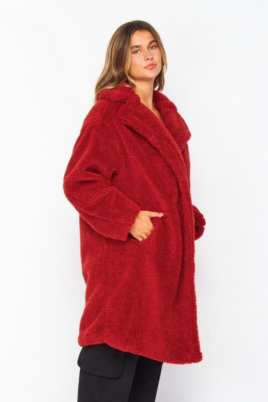 Red Oversized Teddy Bear Coat Love Poem