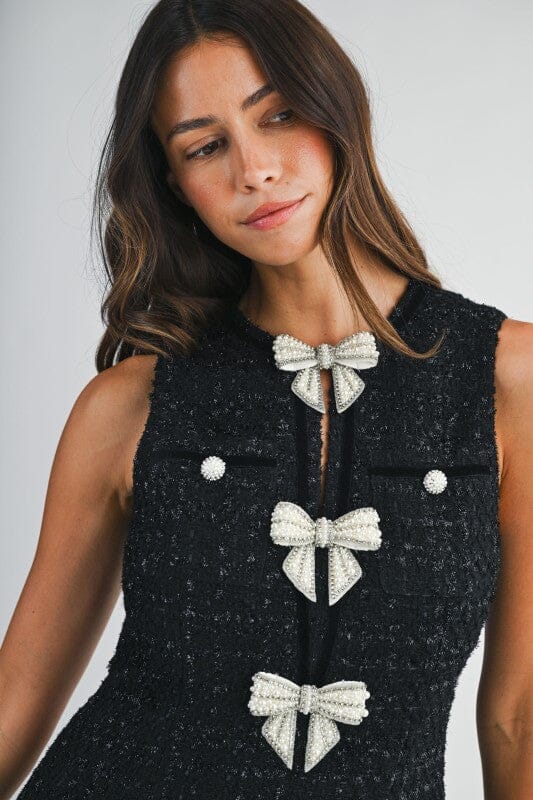 Rhinestone Bow Tweed Dress - Ships in October Mable
