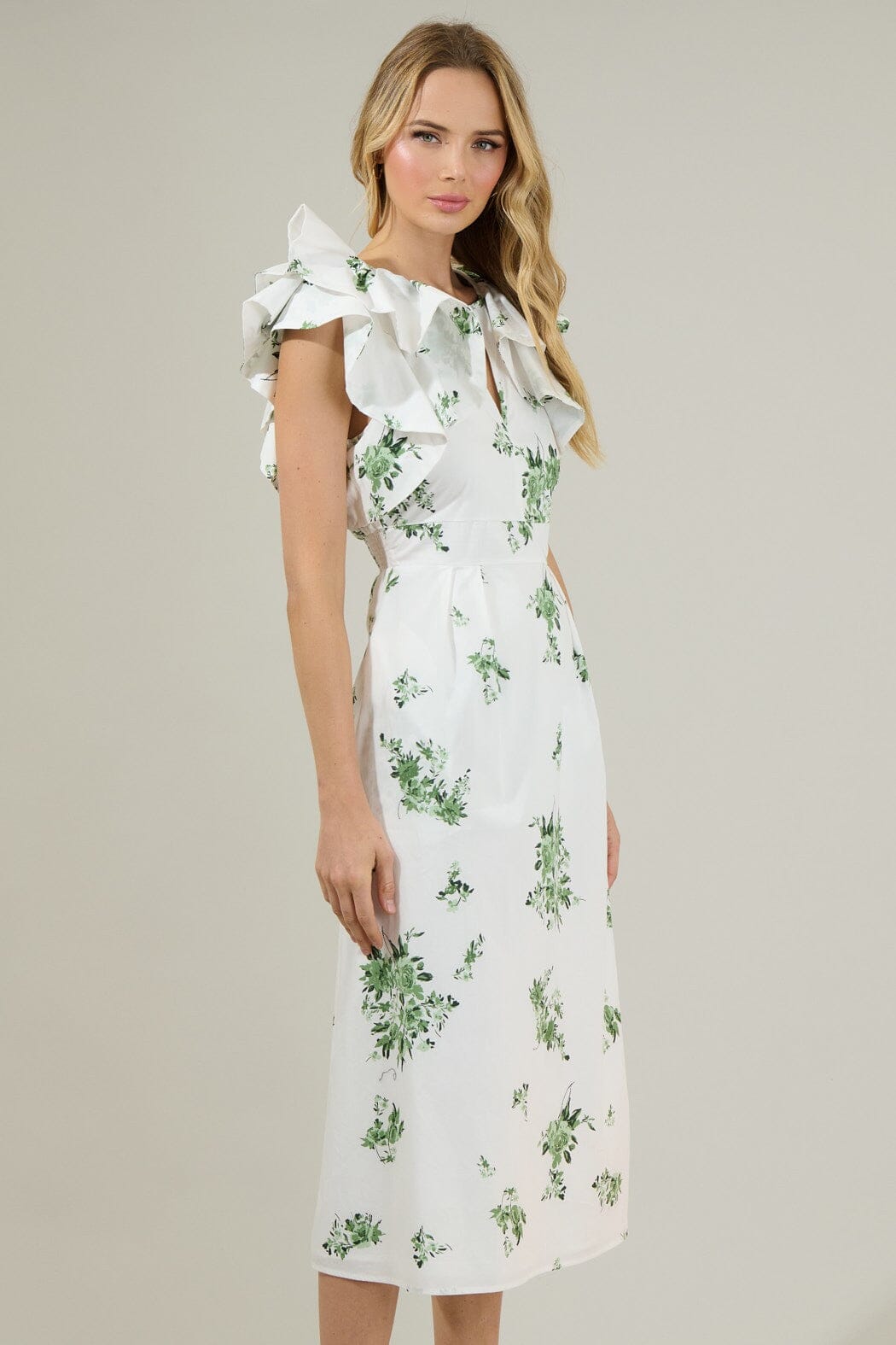 Ria Floral Santana Tie Back Midi Dress Sugarlips