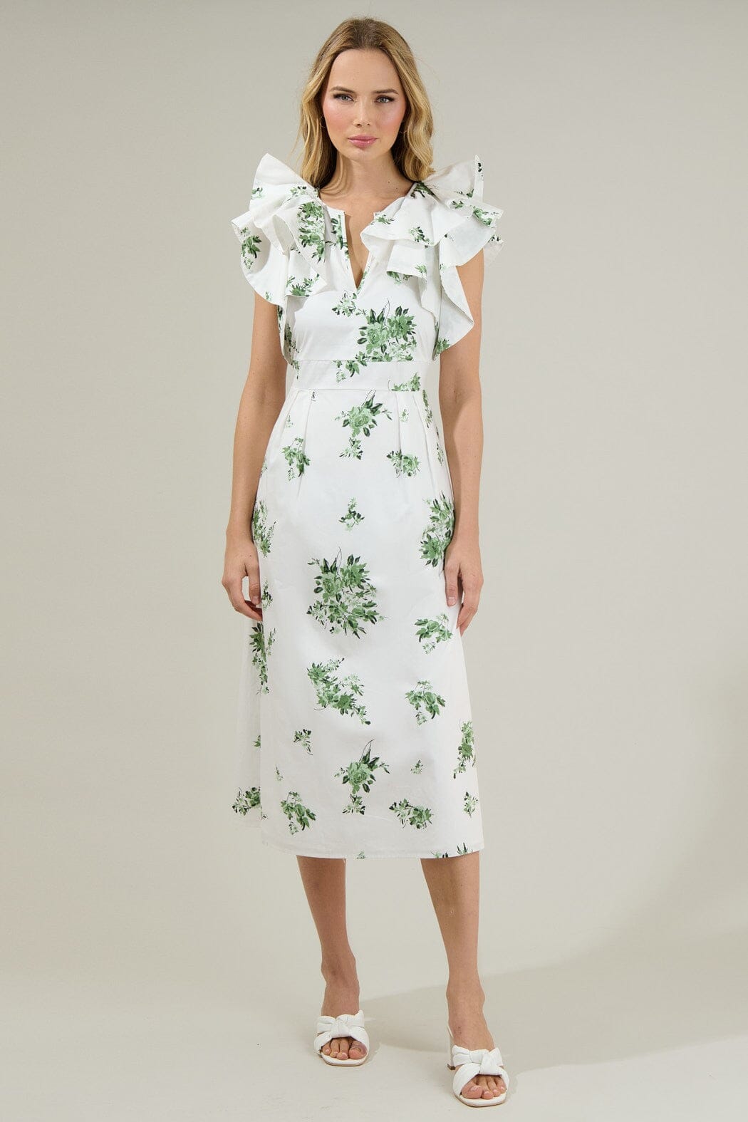 Ria Floral Santana Tie Back Midi Dress Sugarlips