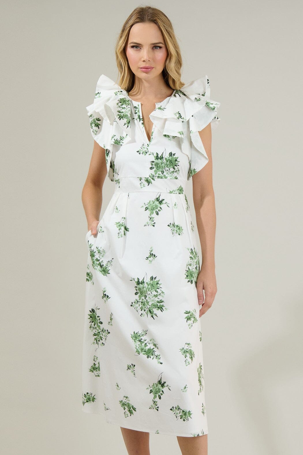 Ria Floral Santana Tie Back Midi Dress Sugarlips