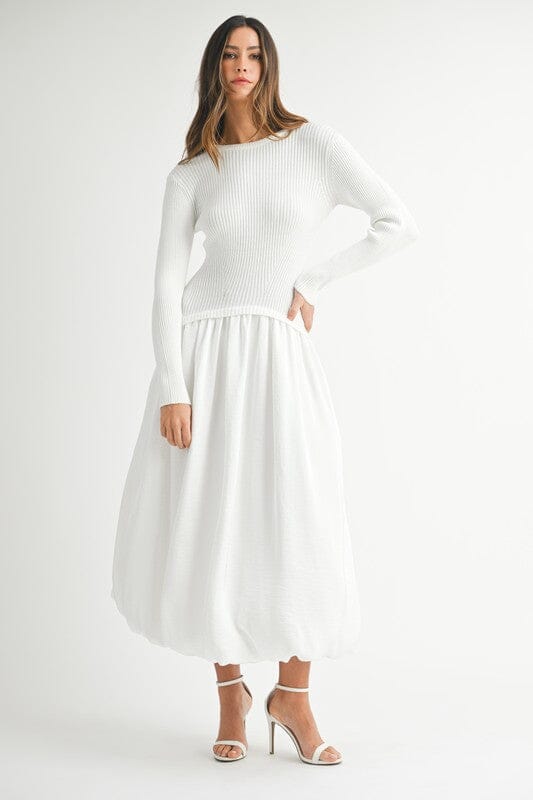 Ribbed Poplin Bubble Skirt Midi Mable