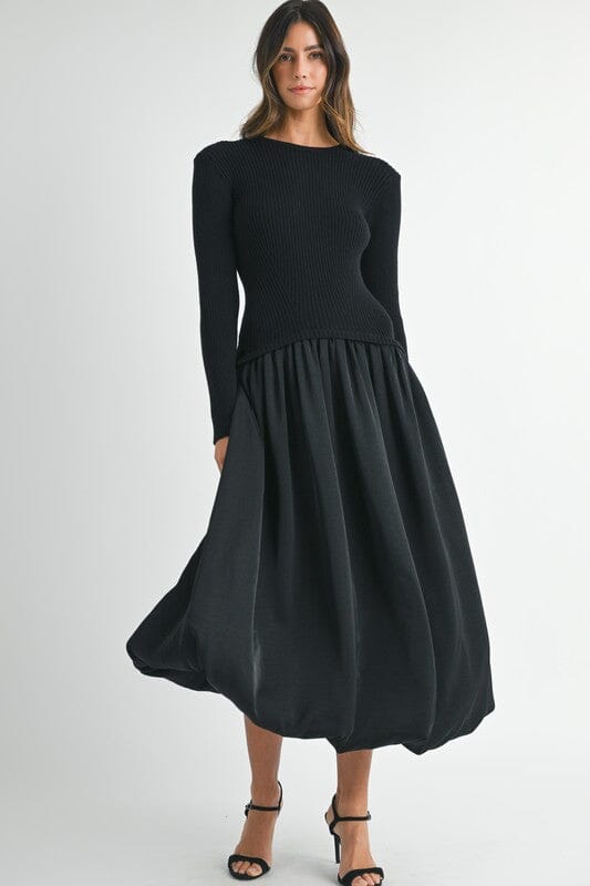 Ribbed Poplin Bubble Skirt Midi Mable