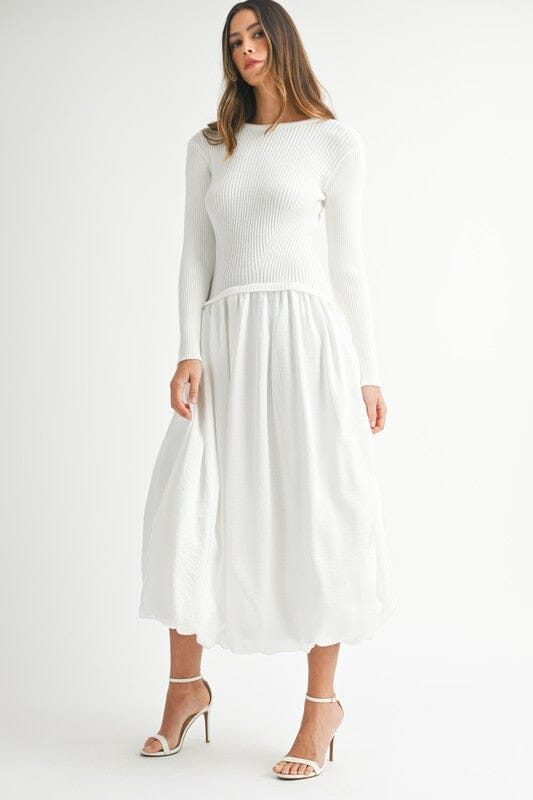 Ribbed Poplin Bubble Skirt Midi Mable