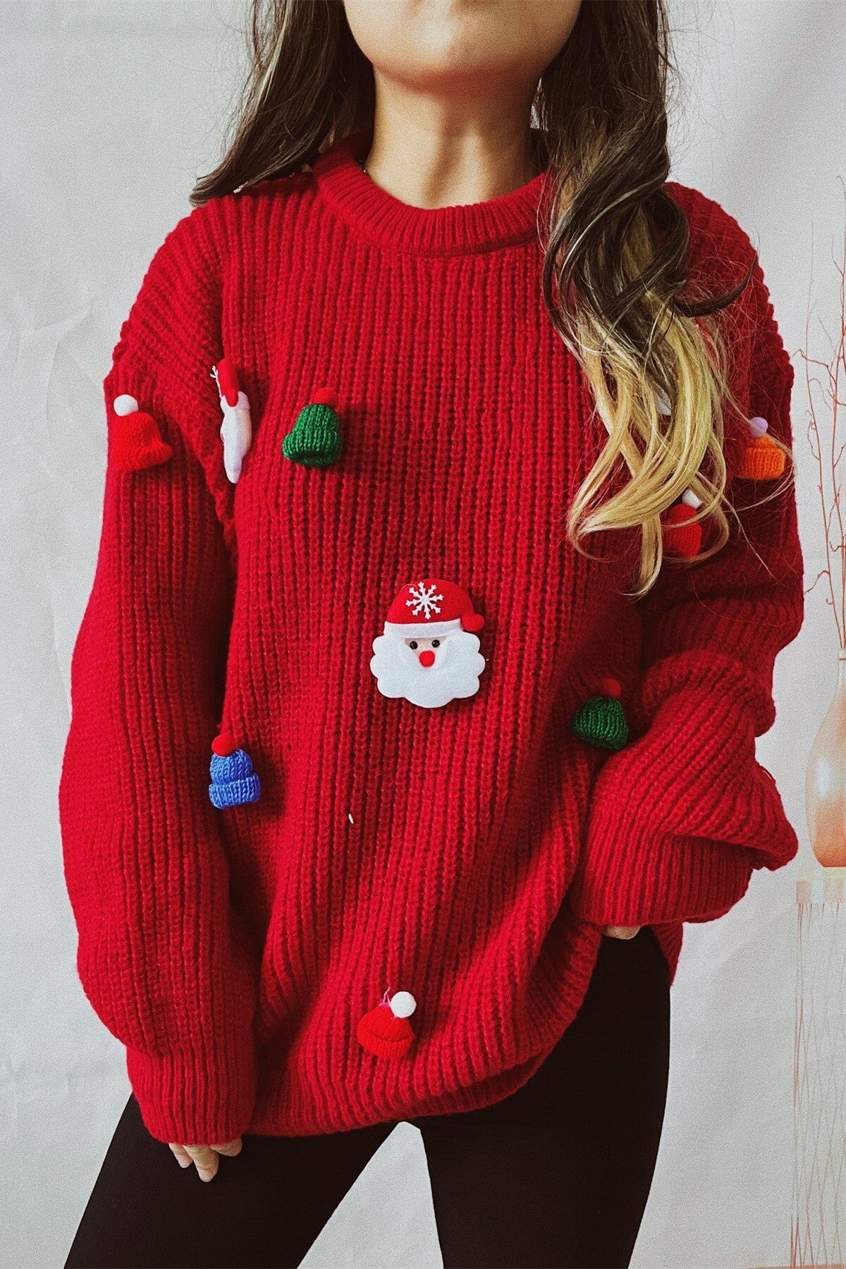 Ribbed Sweater with Christmas Patches Asia Direct