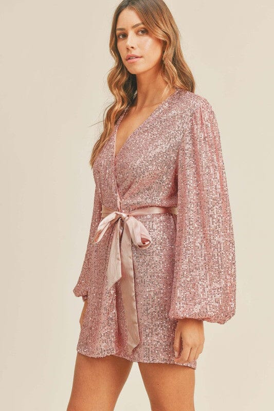 Rose Gold Sequin Wrap Front Dress SNAP-Something New And Pretty Rose Gold Sequin Wrap Front Dress SNAP-Something New And Pretty