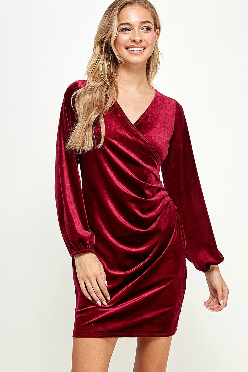 Ruched Velvet Dress LS Solution