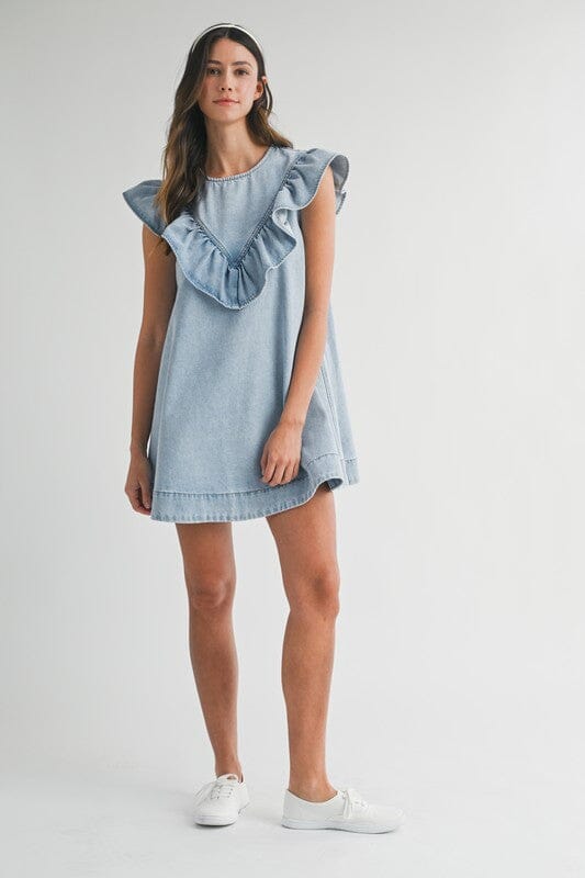 Ruffle Detail Denim Dress Mable